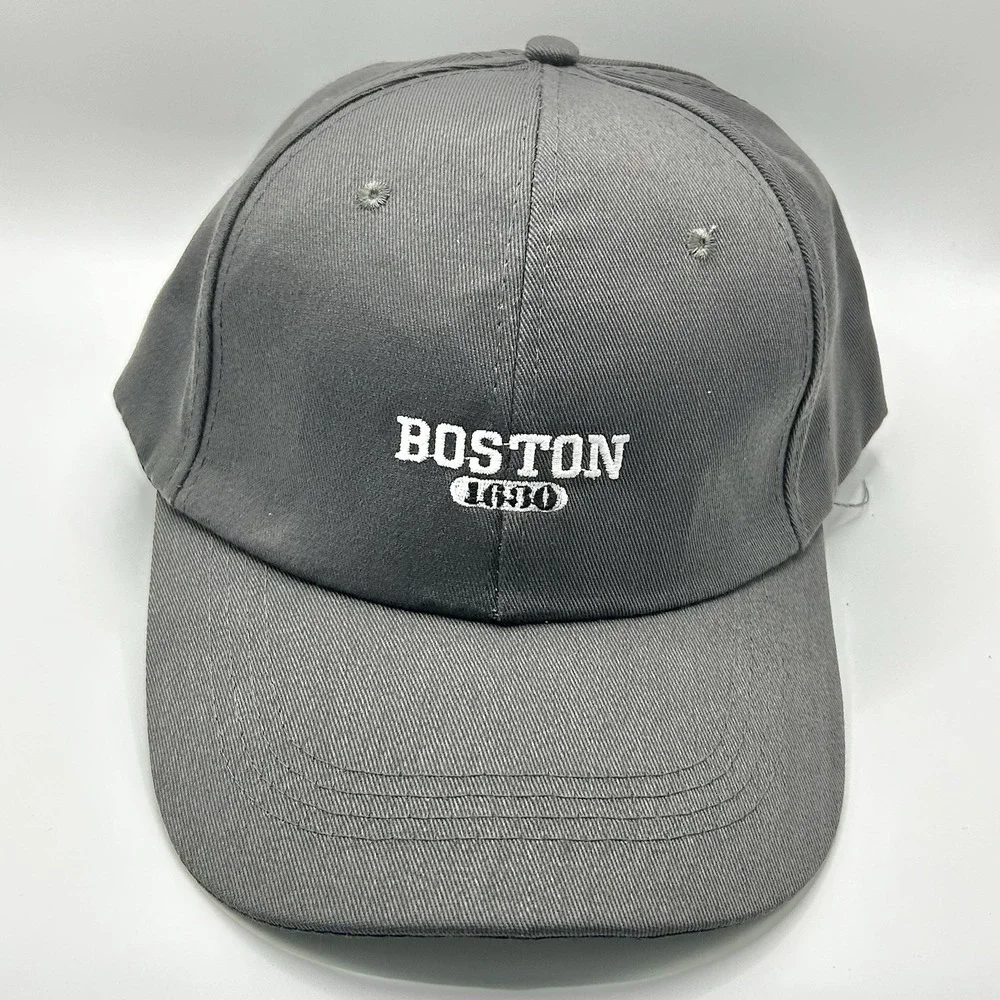 Boston Massachusetts Wordmark Dad Hat Cap Adjustable Strapback Gray Outdoors